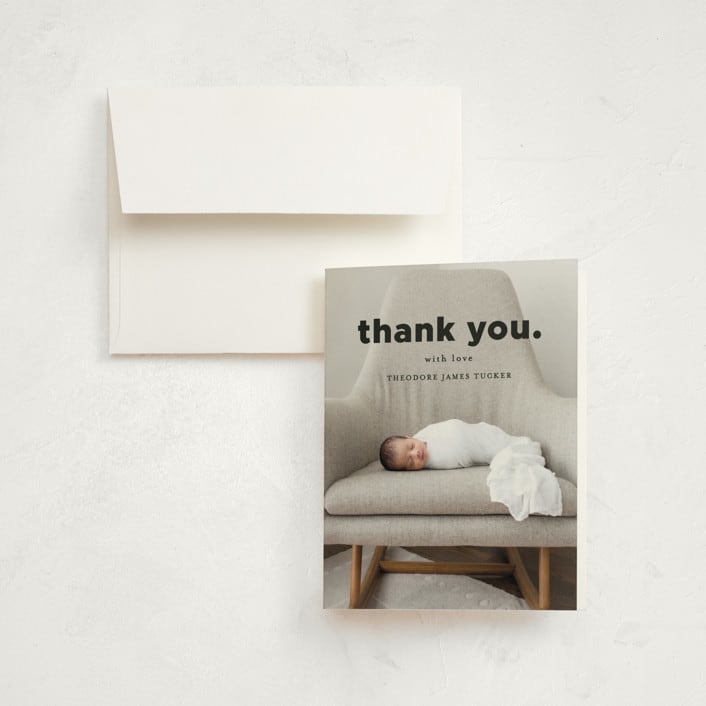 "Simple Statement" - Birth Announcement Thank You Cards in Onyx by Erica Krystek - Front