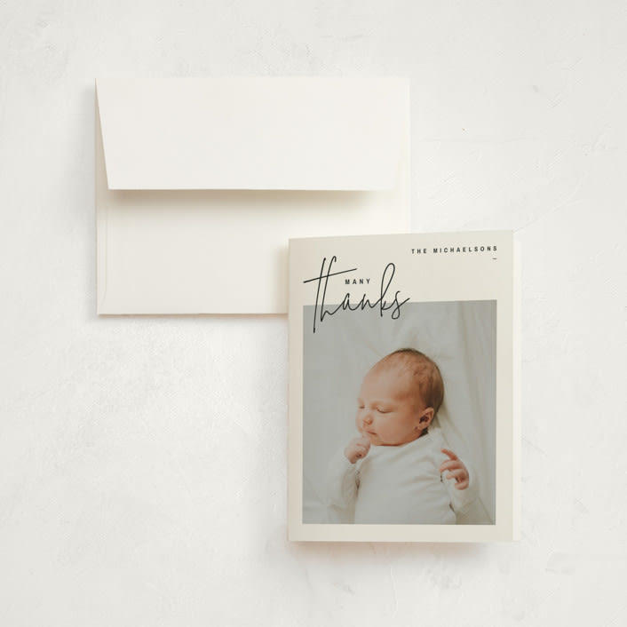 "overjoyed script" - Birth Announcement Thank You Cards in Onyx by Lindsay Stetson Thompson - Front