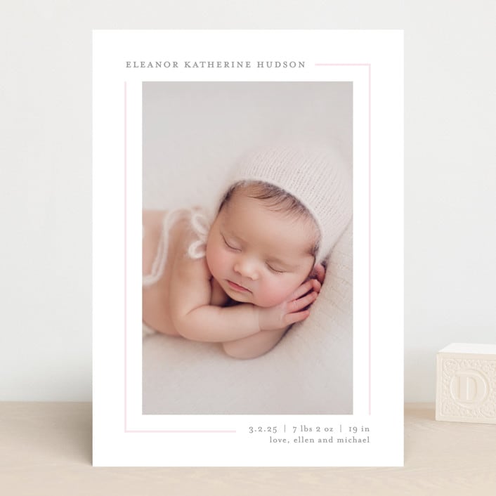 "Simply Serene" - Birth Announcements in Blush by Lauren Chism - Front