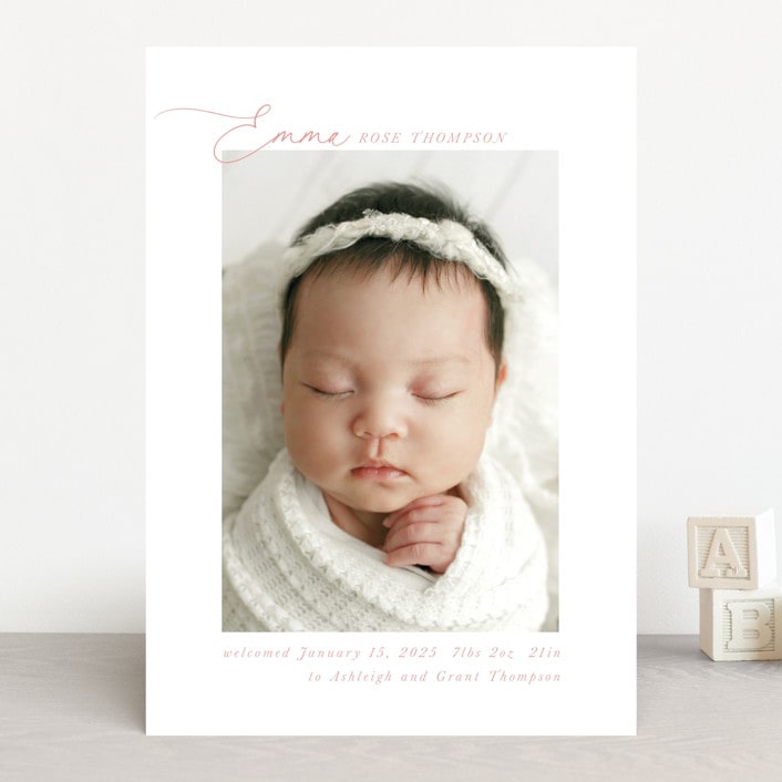 "Sweetest" - Birth Announcements in Rose by Jenna Holcomb - Front