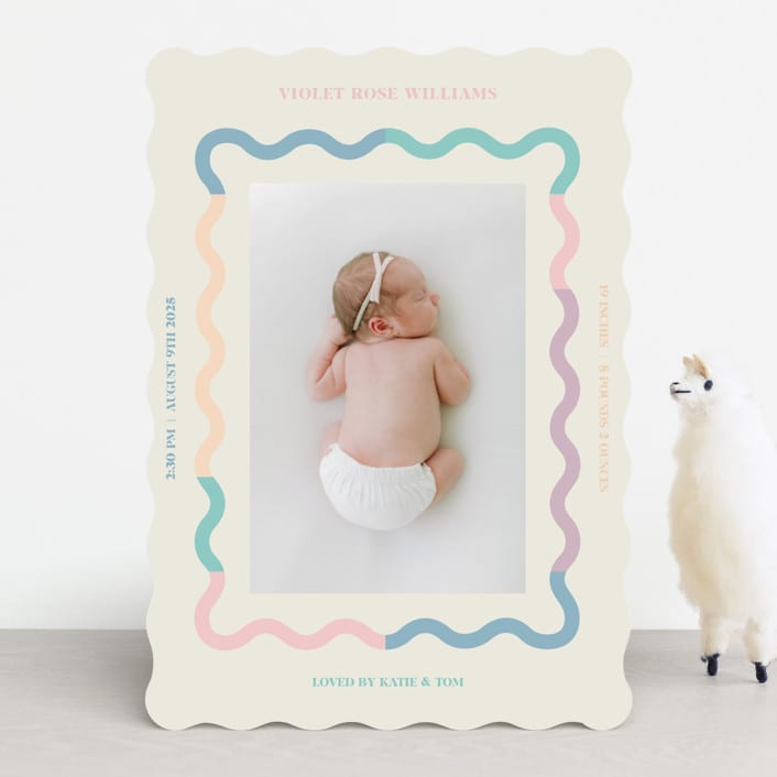 "Wavy Pastel Frame" - Birth Announcements in Cream by Baumbirdy - Front