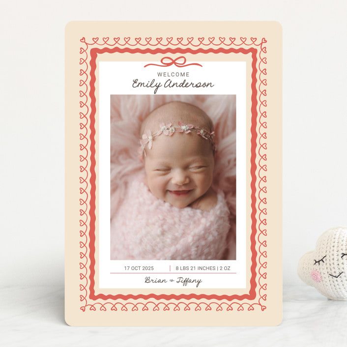 "Vintage Love Bow" - Birth Announcements in Latte by Kartika Paramita - Front
