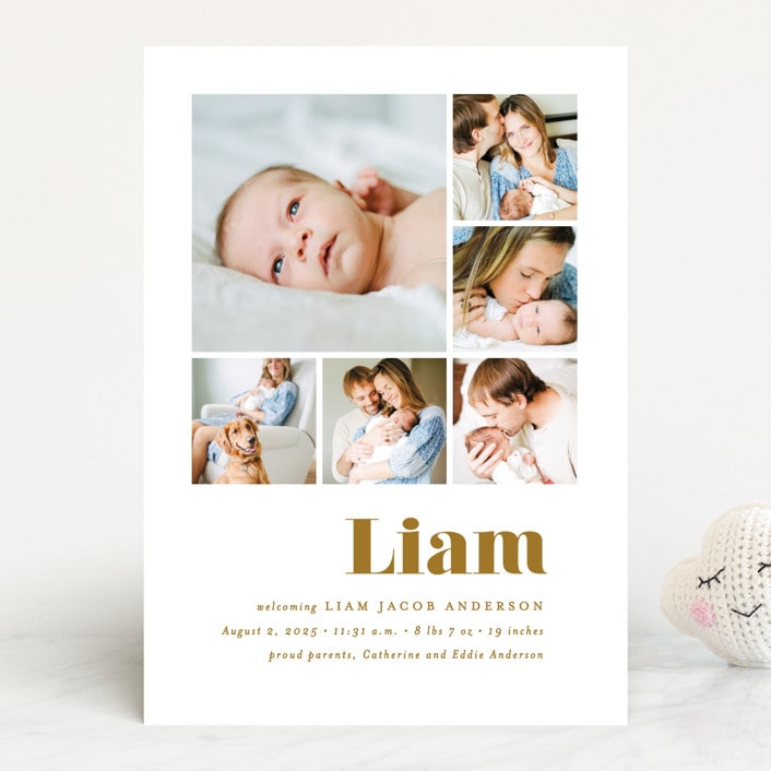 "Bold Arrival" - Birth Announcements in Golden by Ana Sharpe - Front