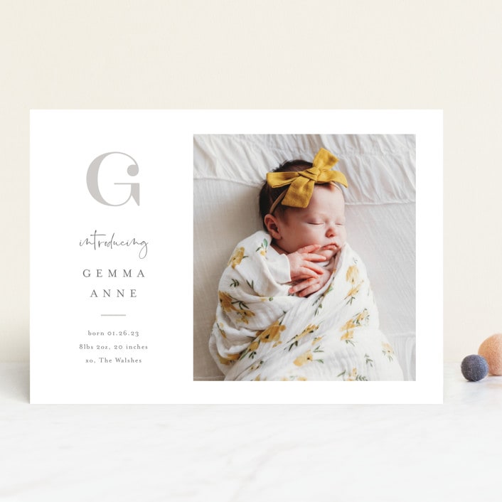 "Initial Love" - Birth Announcements in Gray by Carolyn MacLaren - Front