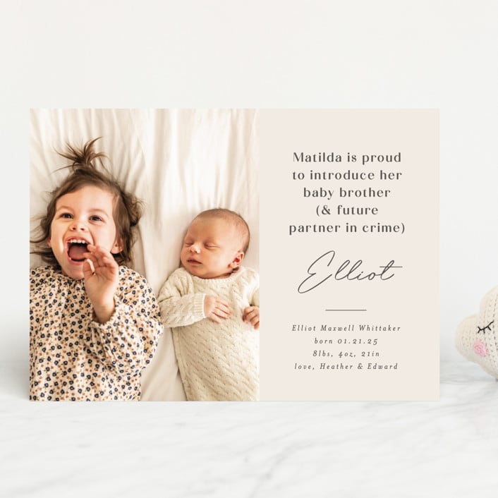 "Siblings" - Birth Announcements in Bamboo by Corinne Malesic - Front