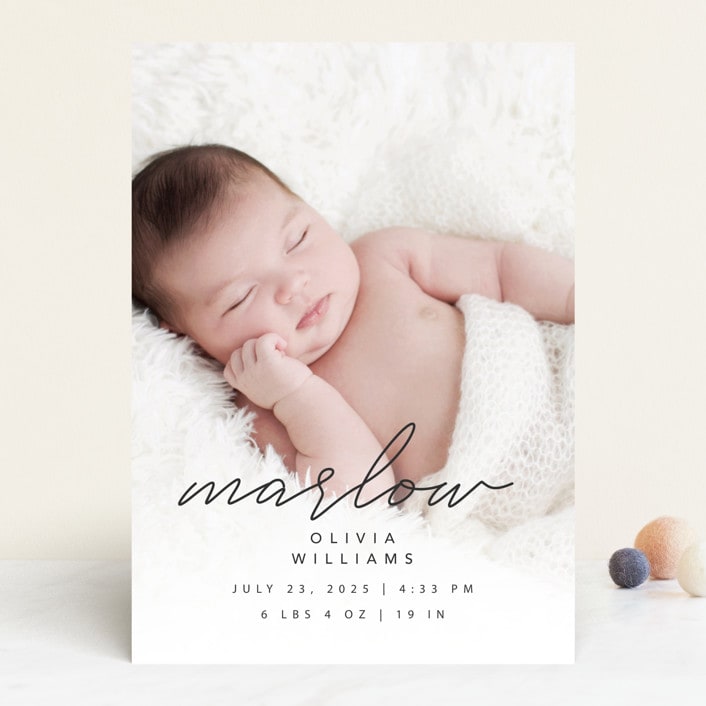 "Marlow" - Birth Announcements in Graphite by Megan Cash - Front