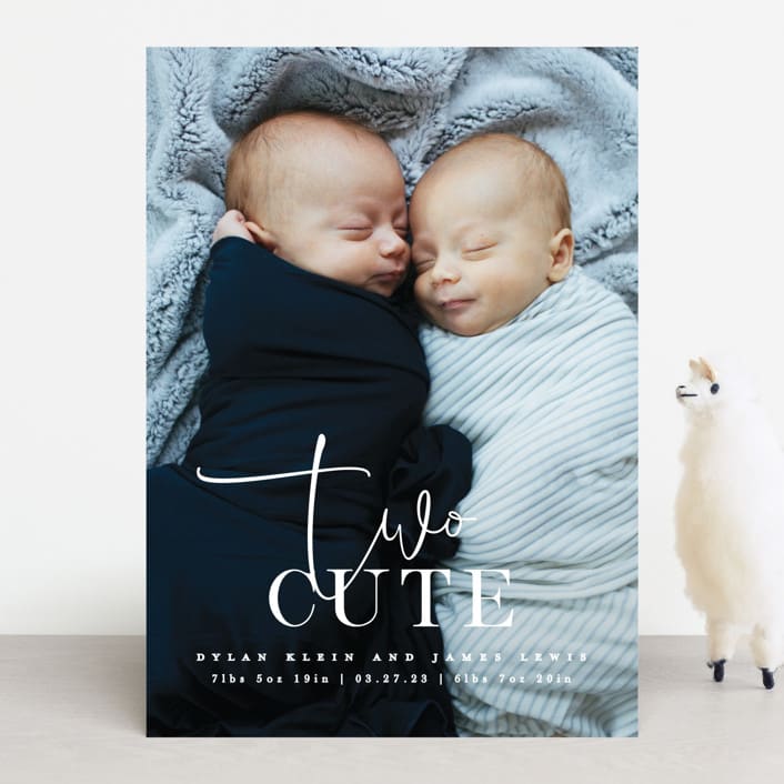 "Two Cute" - Birth Announcements in Silk by Creo Study - Front