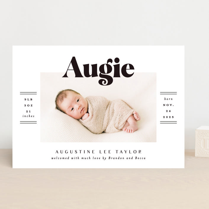 "Bold Name Frame" - Birth Announcements in Ash by Alethea and Ruth - Front