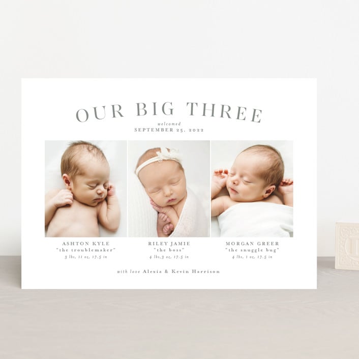 "Our big three" - Birth Announcements in Slate by Lea Delaveris - Front