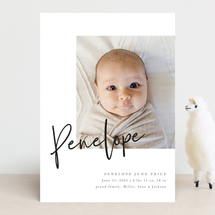 "Clean Lines" - Birth Announcements in Blackboard by Amy Payne - Front