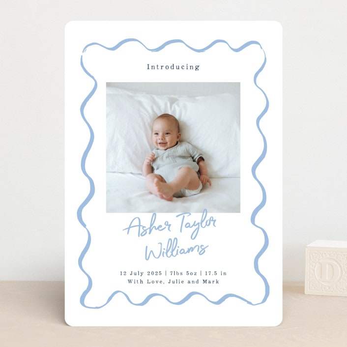 "handdrawn wavy frame" - Birth Announcements in Dusty Blue by Cass Loh - Front