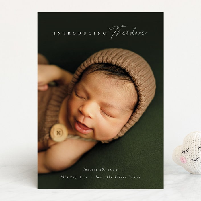 "Simple Emphasis" - Birth Announcements in Cloud by Carolyn MacLaren - Front