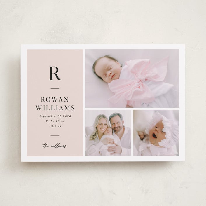 "Monogram Block" - Birth Announcements in Blush by Robert and Stella - Front