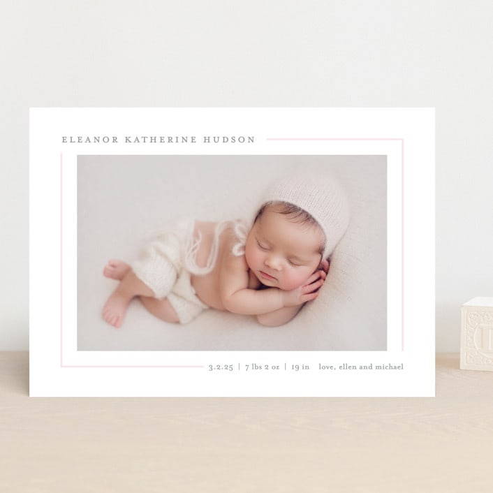 "Simply Serene" - Birth Announcements in Blush by Lauren Chism - Front