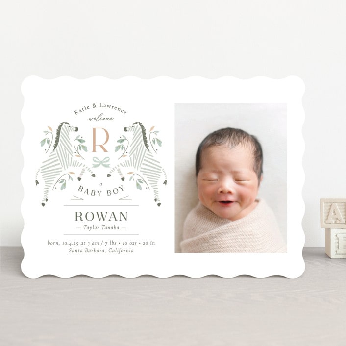 "Hearts and Stripes" - Birth Announcements in Seafoam by Griffinbell Paper Co. - Front