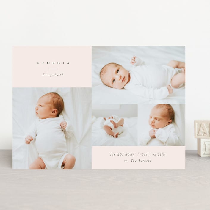 "Modern Collection" - Birth Announcements in Blush by Carolyn MacLaren - Front