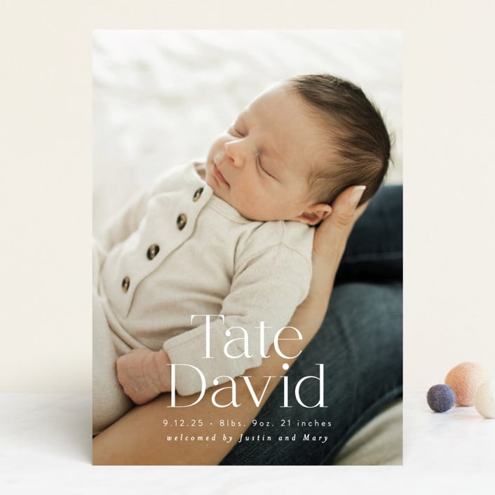"Stacked Name" - Birth Announcements in Cloud by Alethea and Ruth - Front