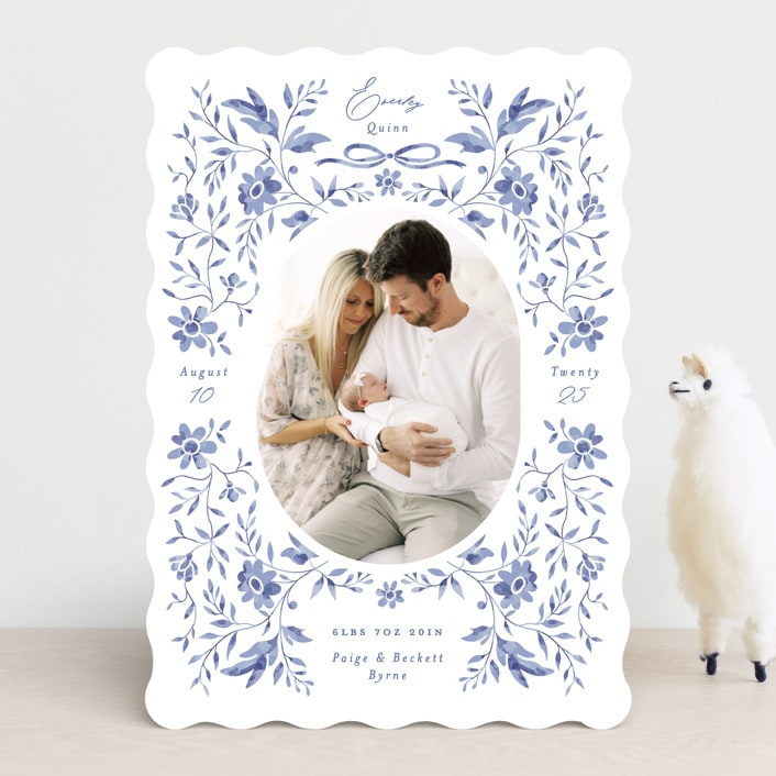 "Daisy Toile" - Birth Announcements in Bluebird by Susan Zinader - Front