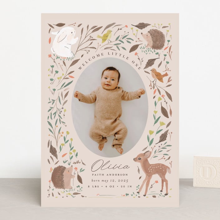 "Little Friends" - Birth Announcements in Buttercream by Vera Lim - Front