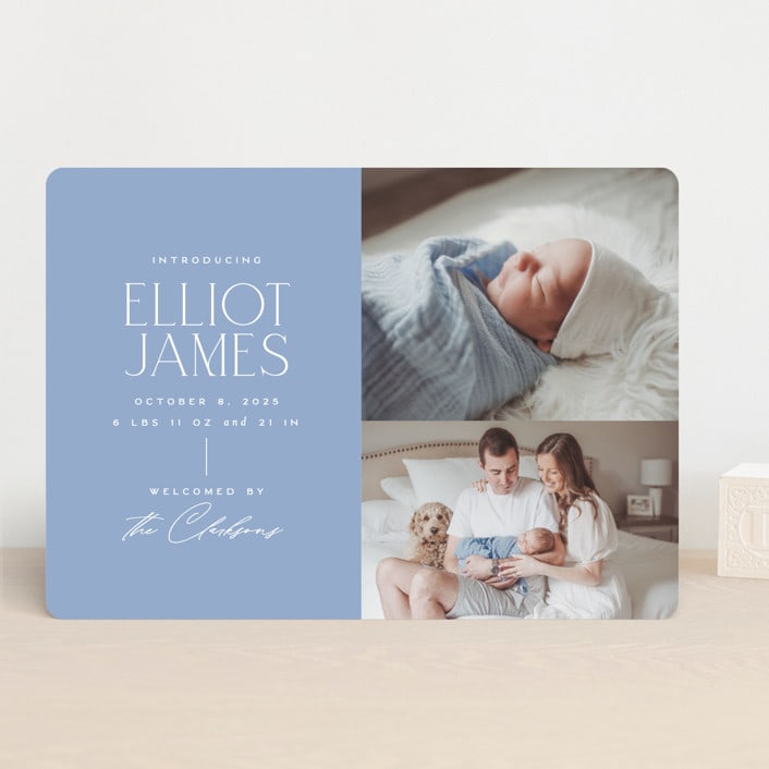 "Announcing Elegance" - Birth Announcements in Periwinkle by Jessica Corliss - Front
