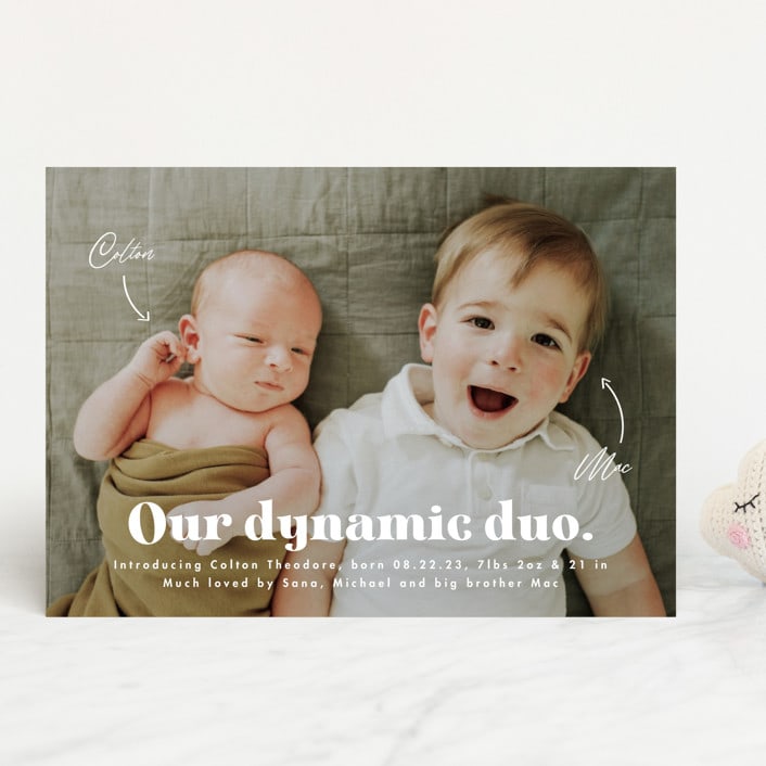 "Dynamic Duo" - Birth Announcements in Cotton by Corinne Malesic - Front