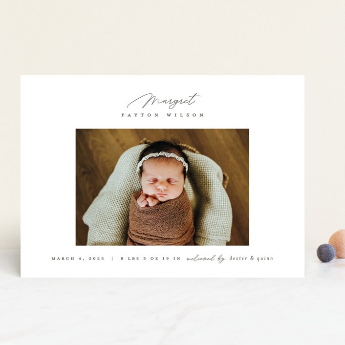 "Simply Lovely" - Birth Announcements in Pearl by Pixel and Hank - Front
