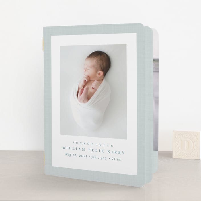 "Linen frame" - Birth Announcement Booklette™ Cards in Powder by Lea Delaveris - Front