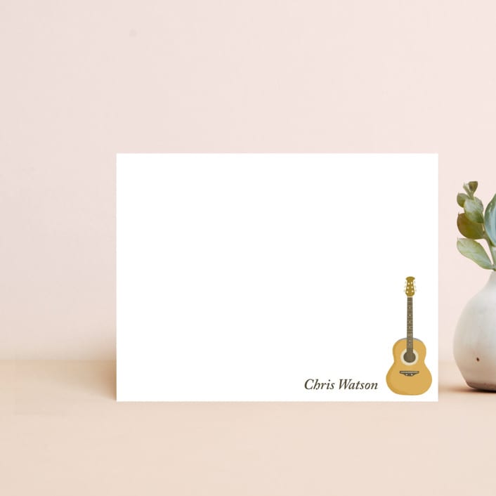 "Acoustic Guitar" - Personalized Stationery in Sand by Lisa Travis - Front