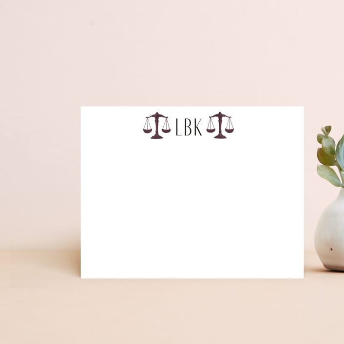 "Scales Of Justice Monogram" - Personalized Stationery in Burgundy by Lisa Travis - Front