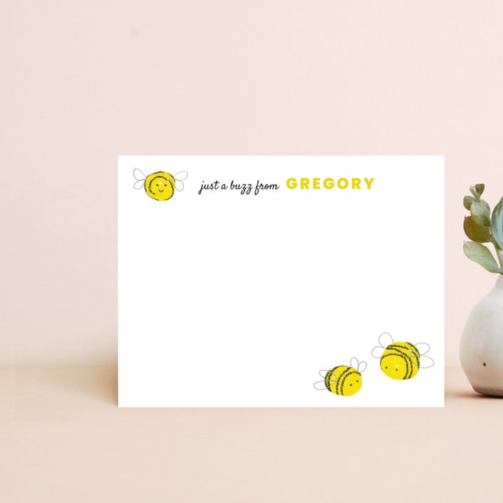 "Just A Buzz" - Personalized Stationery in pollen by Deborah Chou - Front