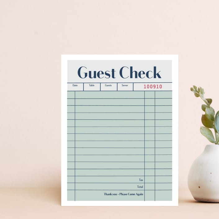 "Guest Check Stationery" - Personalized Stationery in Mint by Jennifer Lew - Front