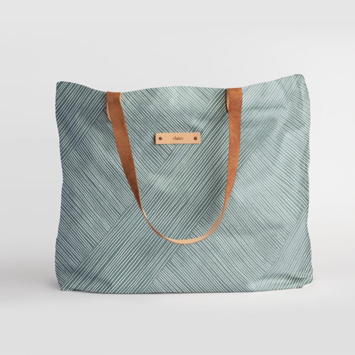 "Line Wrap" - Carry-All Slouch Tote in Cactus by Michelle Taylor - Carry-All Slouch Tote