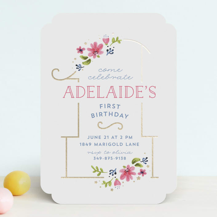 "Simply Sweet One" - Children's Birthday Party Invitations in Gold by JeAnna Casper - Front