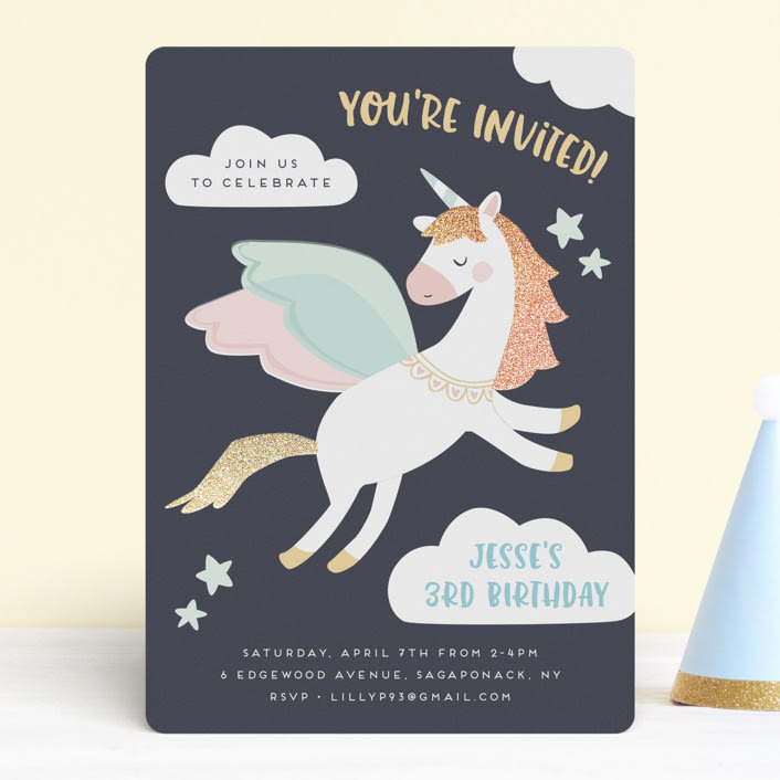 "Magical Pegasus" - Children's Birthday Party Invitations in Azure by peetie design - Front