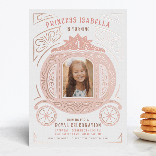 "Princess Carriage" - Children's Birthday Party Invitations in Ballerian Pink by Paper Sun Studio - Front