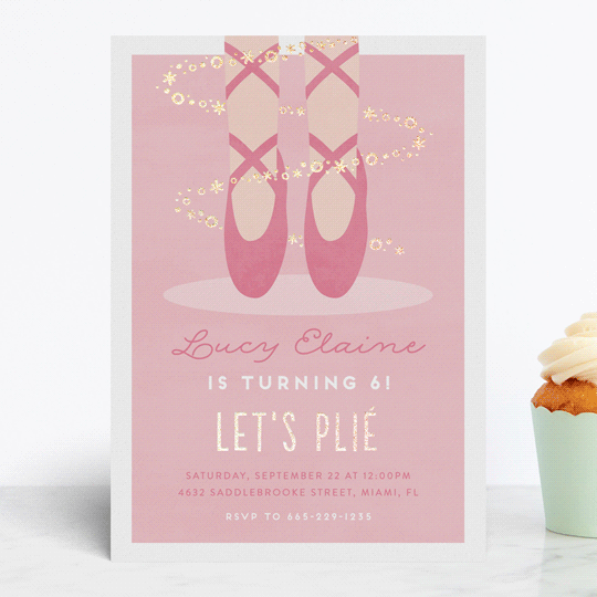 "Let's Plie" - Children's Birthday Party Invitations in Bubblegum by Jen Banks - Front