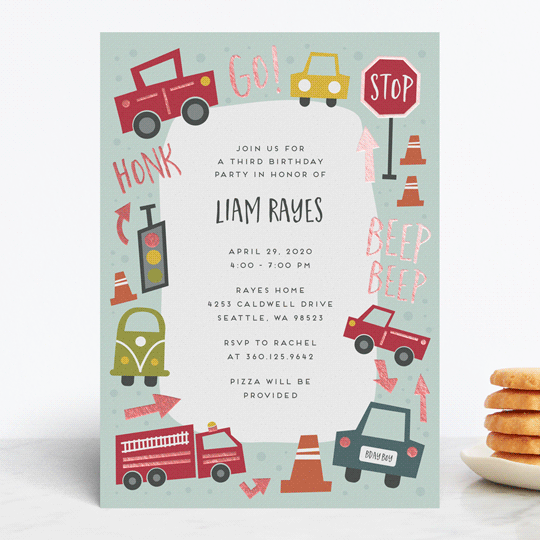 "Shiny Cars" - Children's Birthday Party Invitations in Aqua by Amy Payne - Front