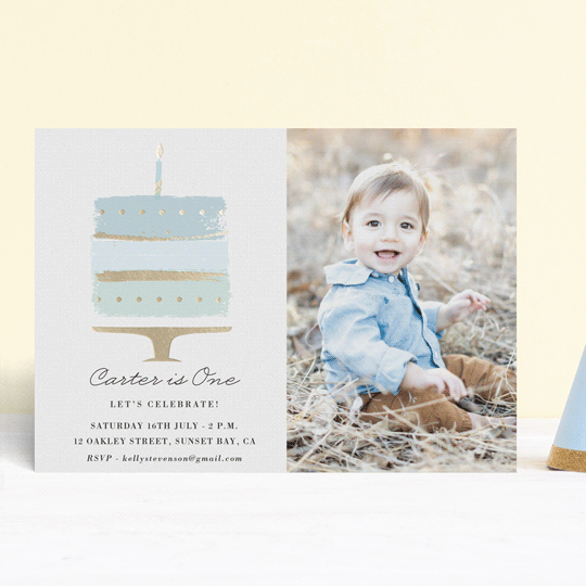 "Brushed Cake" - Children's Birthday Party Invitations in Sky by Oma N. Ramkhelawan - Front