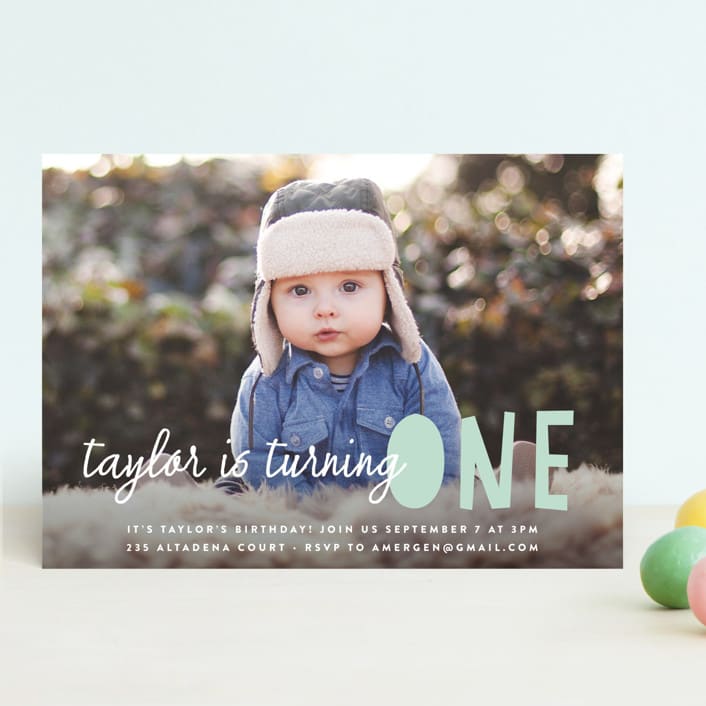 "Bright Future" - Children's Birthday Party Invitations in Cool Mint by Annie Clark - Front