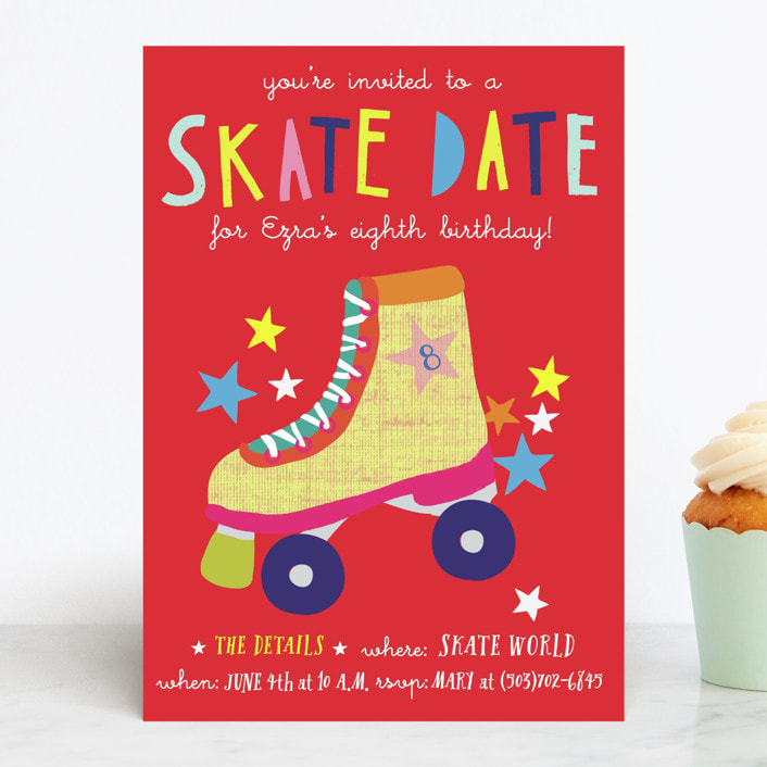 "Skate Date" - Children's Birthday Party Invitations in Ruby by Krista Messer - Front