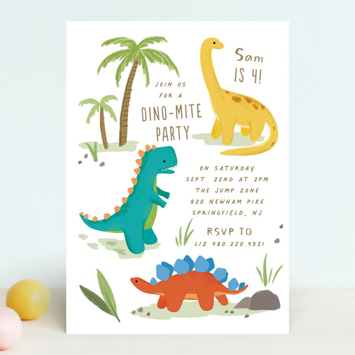 "Dino Zone" - Children's Birthday Party Invitations in Marshmallow by Everett Paper Goods - Front