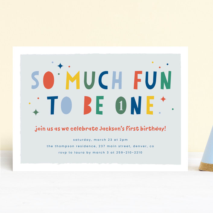 "One is So Fun" - Children's Birthday Party Invitations in Dino by Ashlee Townsend - Front