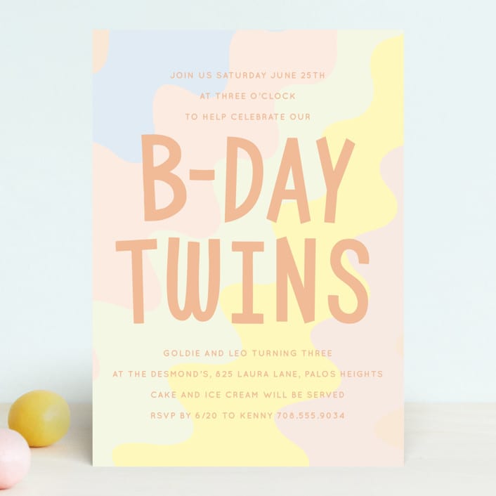 "Bday Twins" - Children's Birthday Party Invitations in Creamsicle by Baumbirdy - Front