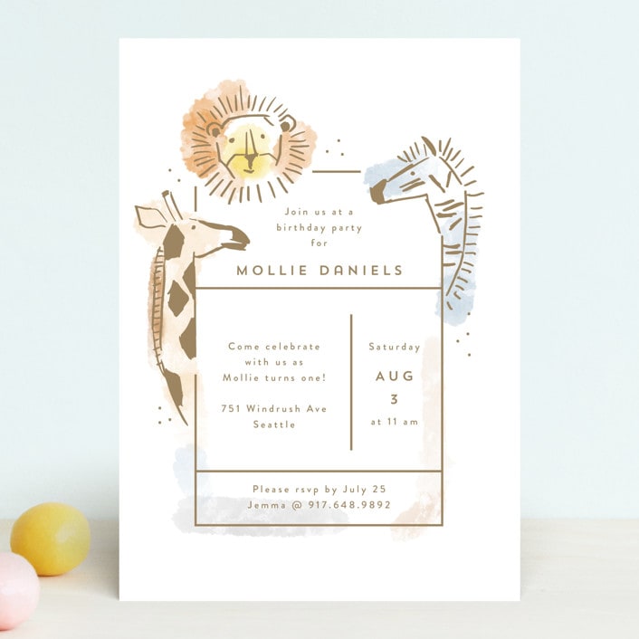 "modern safari" - Children's Birthday Party Invitations in Creamsicle by Rebecca Durflinger - Front
