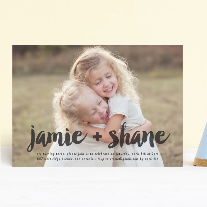 "Double Painted" - Children's Birthday Party Invitations in Charcoal by Chasity Smith - Front