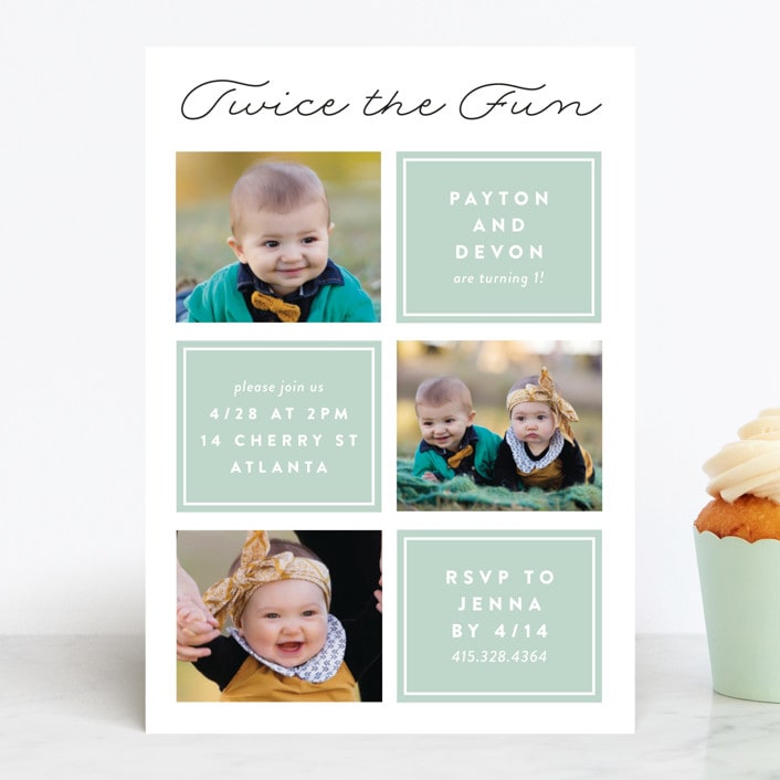 "Twin Joy" - Children's Birthday Party Invitations in Seaglass by Erica Krystek - Front