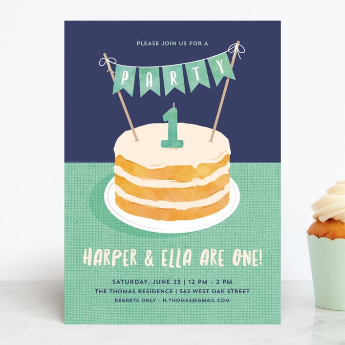 "Buttercream & Bunting" - Children's Birthday Party Invitations in Pool by Kerry Doyle - Front