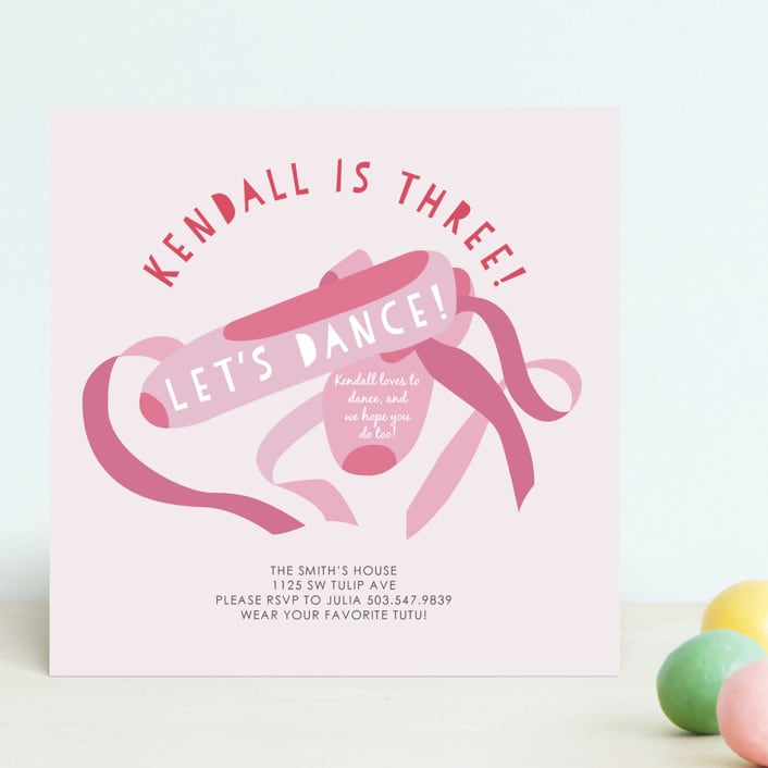 "Let's Dance!" - Children's Birthday Party Invitations in Ballet Slipper by Laura Mock - Front