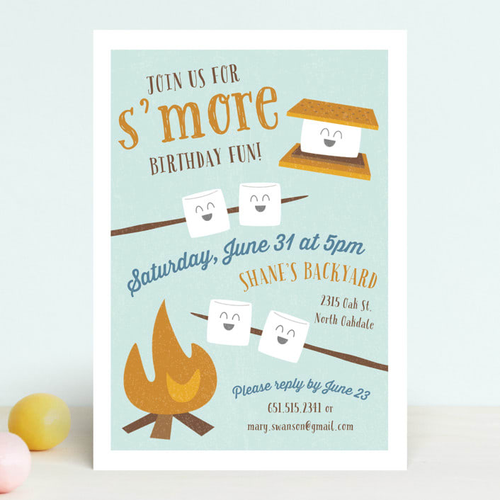 "S'More Fun" - Children's Birthday Party Invitations in Sky by Chelsey Scott - Front