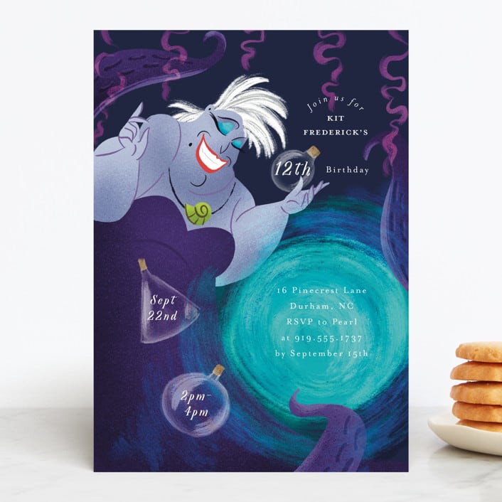 "Disney's Ursula Magic Spell" - Children's Birthday Party Invitations in Caspian Sea by Jackie Crawford - Front